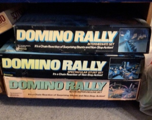 A few years ago, my son was obsessed with domino toppling. We found these fun sets at a thrift store for 50 cents each.