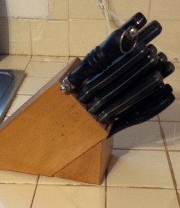 $10 kitchen knife set, including a sharpener.